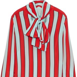 Alice + Olivia Silk Striped Berta Blouse Bow Top